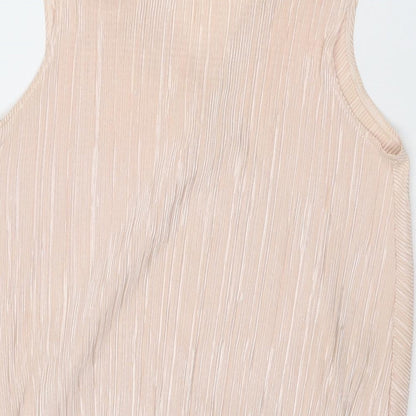 M&Co Womens Pink Striped Polyester Basic Tank Size 10 V-Neck