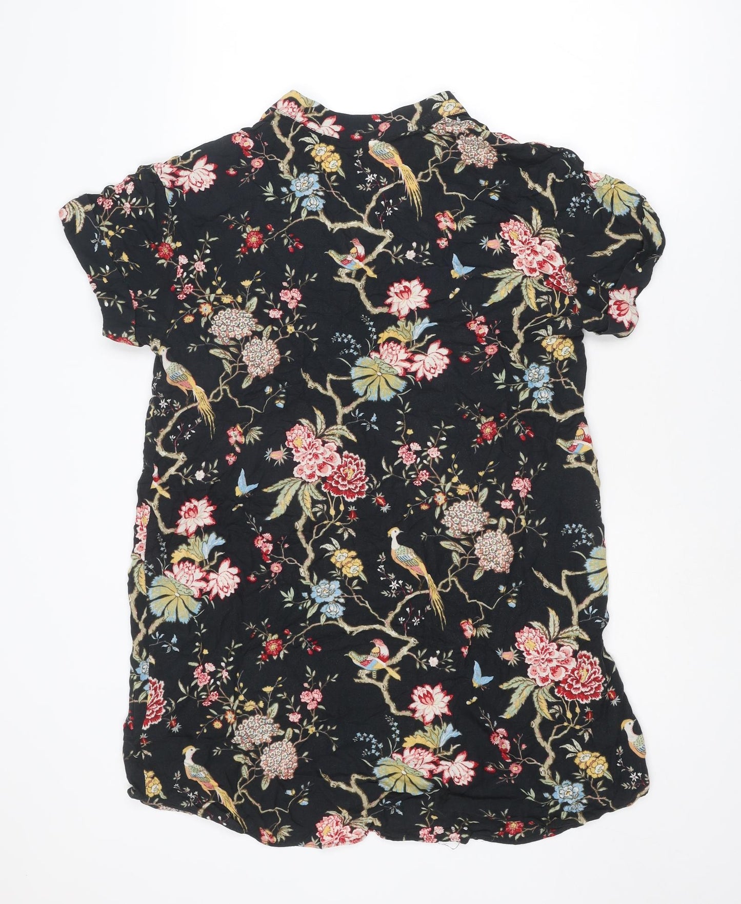 H&M Womens Multicoloured Floral Viscose T-Shirt Dress Size 8 V-Neck Pullover