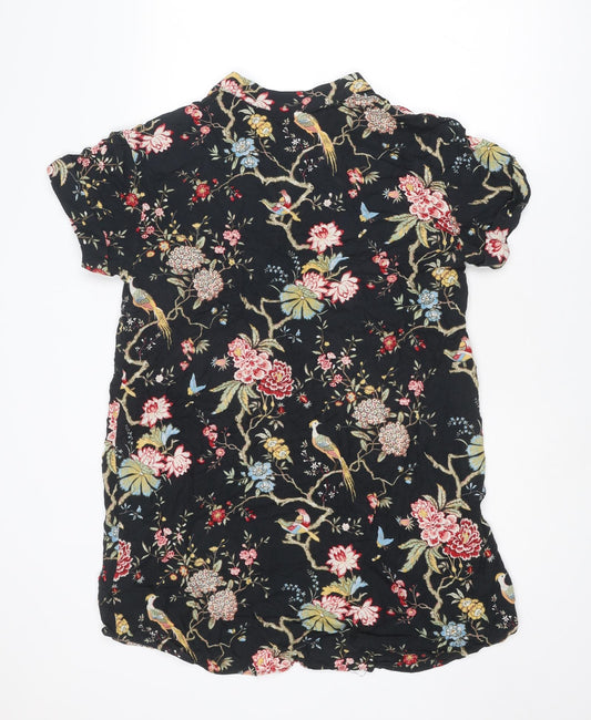 H&M Womens Multicoloured Floral Viscose T-Shirt Dress Size 8 V-Neck Pullover