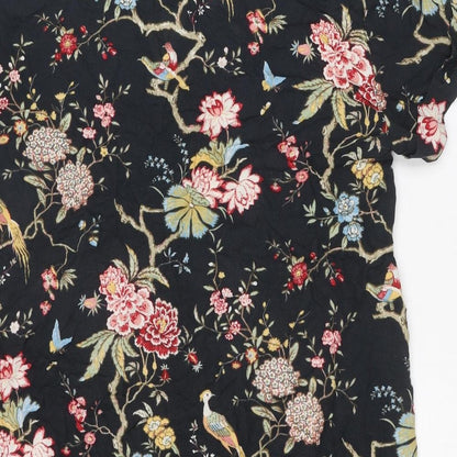 H&M Womens Multicoloured Floral Viscose T-Shirt Dress Size 8 V-Neck Pullover
