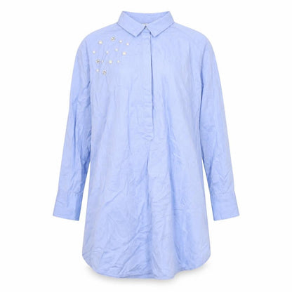 H&M Womens Blue Cotton Shirt Dress Size XS Collared Button