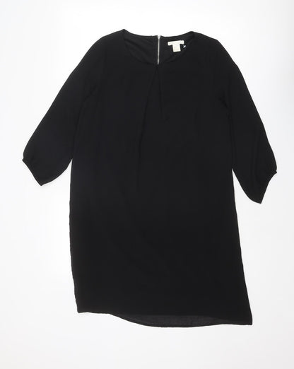 H&M Womens Black Polyester A-Line Size 8 Round Neck Zip