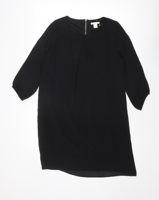 H&M Womens Black Polyester A-Line Size 8 Round Neck Zip