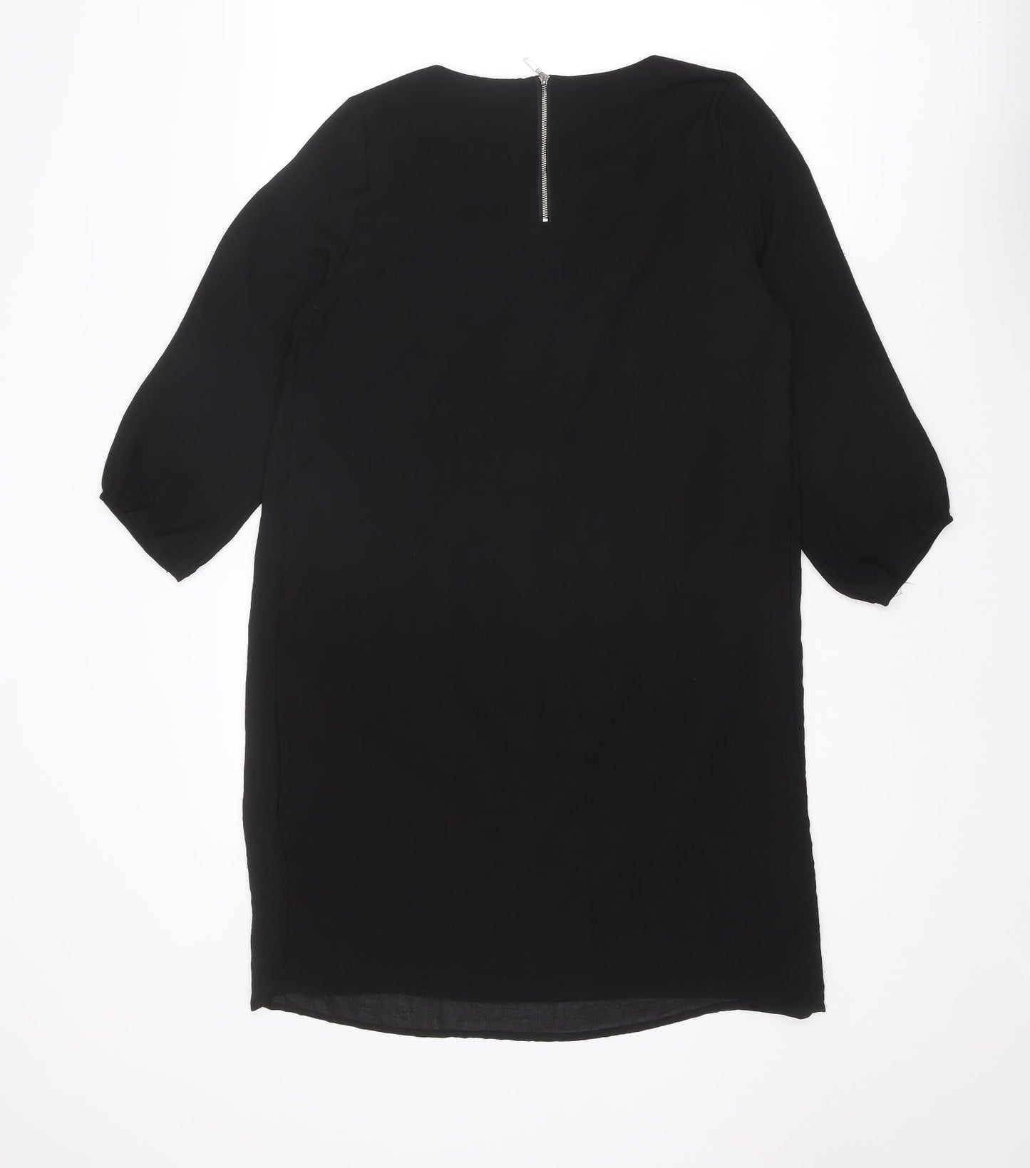 H&M Womens Black Polyester A-Line Size 8 Round Neck Zip