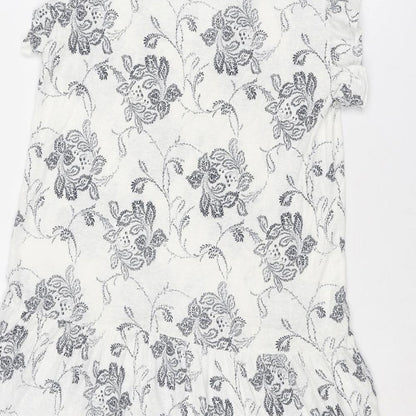 NEXT Womens White Floral Linen Fit & Flare Size 10 V-Neck Pullover