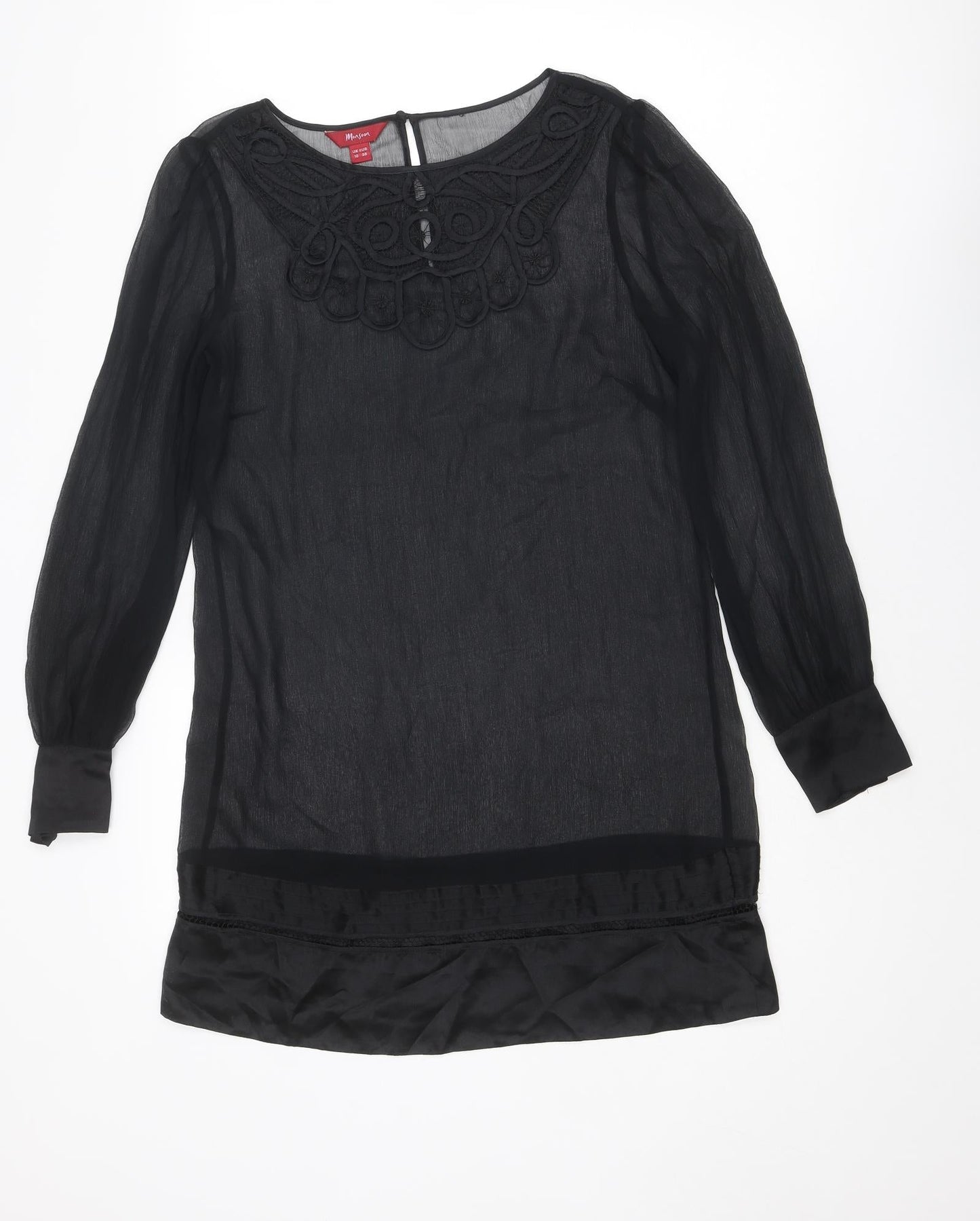 Monsoon Womens Black Polyester Shift Size 10 Boat Neck Button