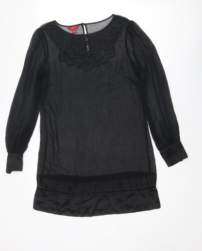 Monsoon Womens Black Polyester Shift Size 10 Boat Neck Button