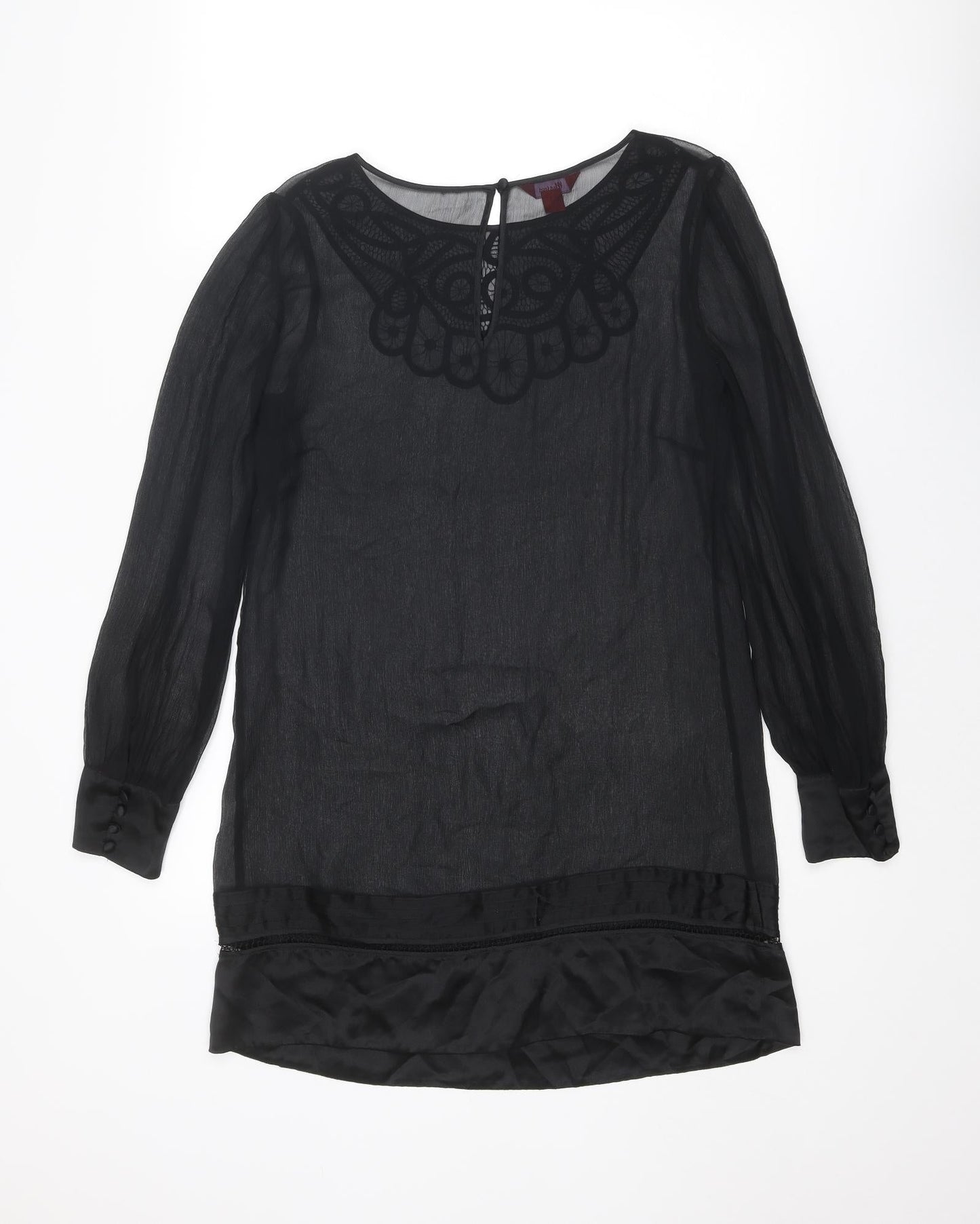 Monsoon Womens Black Polyester Shift Size 10 Boat Neck Button