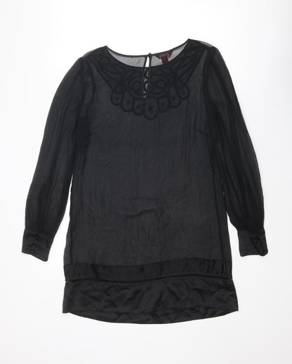 Monsoon Womens Black Polyester Shift Size 10 Boat Neck Button