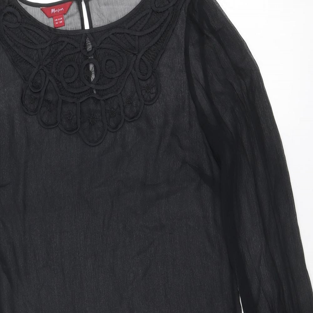 Monsoon Womens Black Polyester Shift Size 10 Boat Neck Button