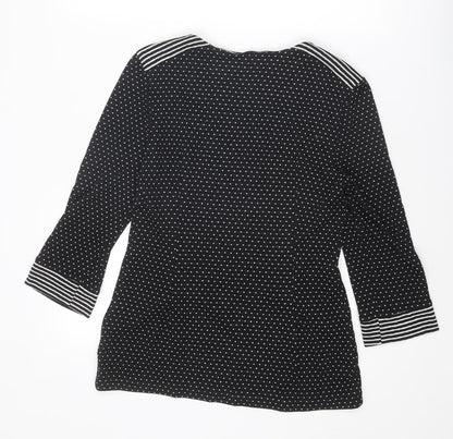 Roman Womens Black Polka Dot Polyester Basic Blouse Size 12 Round Neck