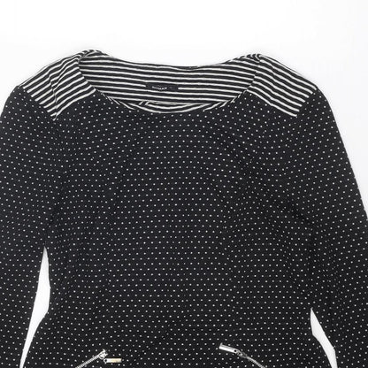 Roman Womens Black Polka Dot Polyester Basic Blouse Size 12 Round Neck