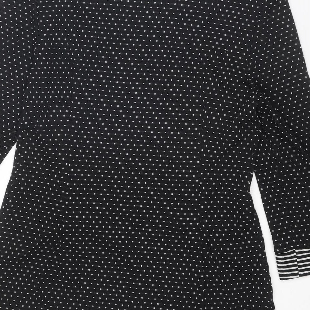Roman Womens Black Polka Dot Polyester Basic Blouse Size 12 Round Neck