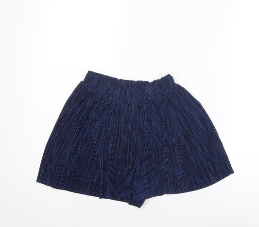 Bershka Womens Blue Polyester Basic Shorts Size L L3 in Regular Pull On