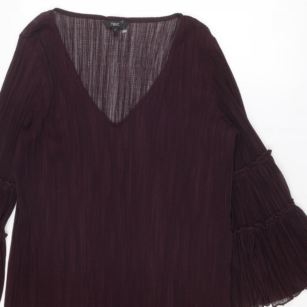 NEXT Womens Purple Polyester A-Line Size 12 V-Neck Pullover