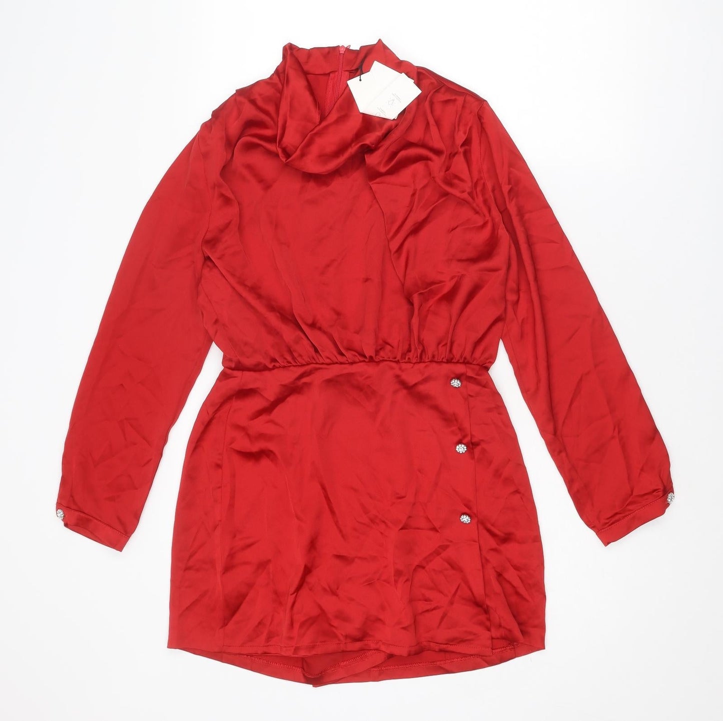 Zara Womens Red Polyester Playsuit One-Piece Size M L3 in Zip