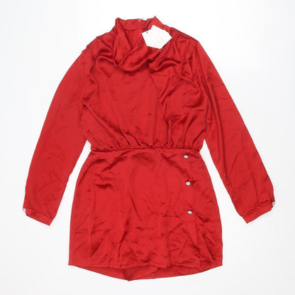 Zara Womens Red Polyester Playsuit One-Piece Size M L3 in Zip