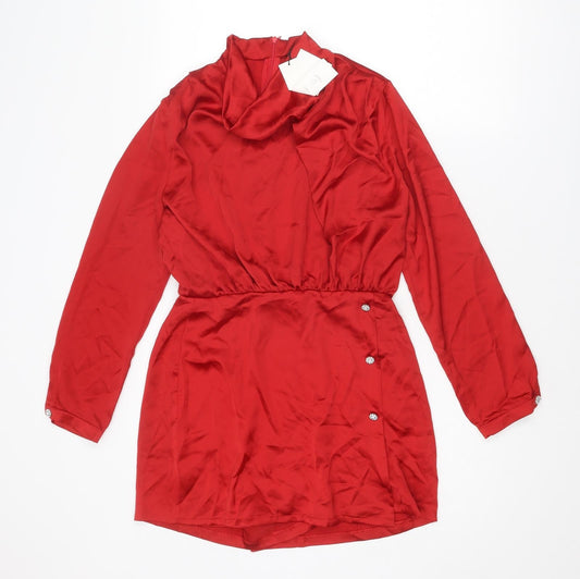Zara Womens Red Polyester Playsuit One-Piece Size M L3 in Zip