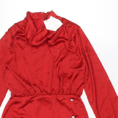 Zara Womens Red Polyester Playsuit One-Piece Size M L3 in Zip