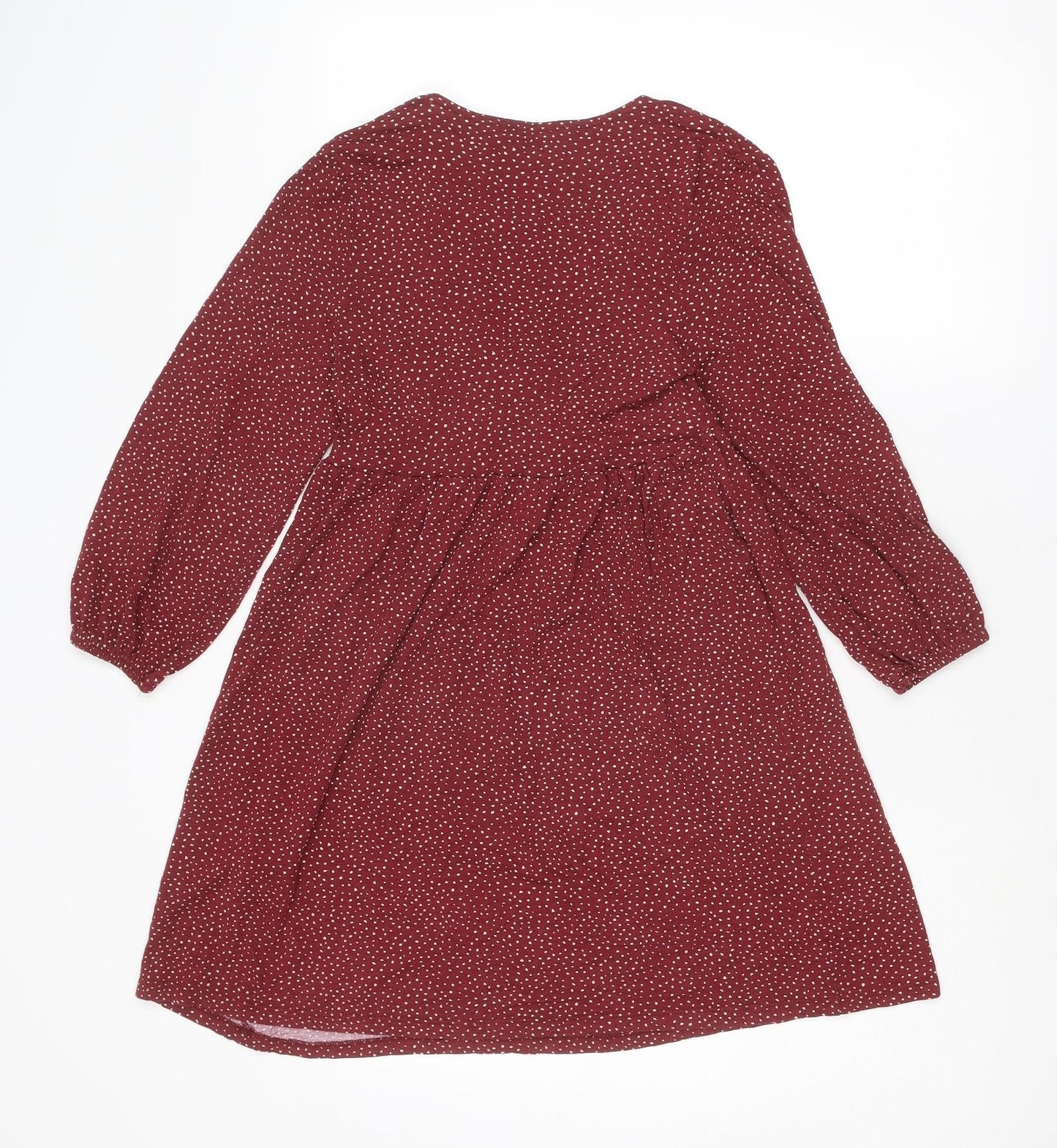 Pull&Bear Womens Red Geometric Viscose A-Line Size S V-Neck Pullover