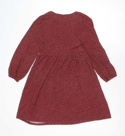 Pull&Bear Womens Red Geometric Viscose A-Line Size S V-Neck Pullover