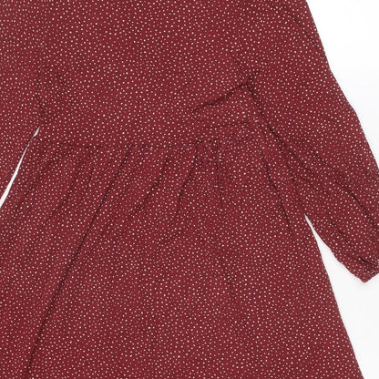 Pull&Bear Womens Red Geometric Viscose A-Line Size S V-Neck Pullover