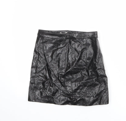 Divided by H&M Womens Black Viscose A-Line Skirt Size 6 Zip