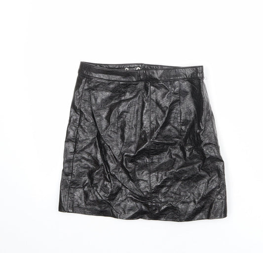 Divided by H&M Womens Black Viscose A-Line Skirt Size 6 Zip
