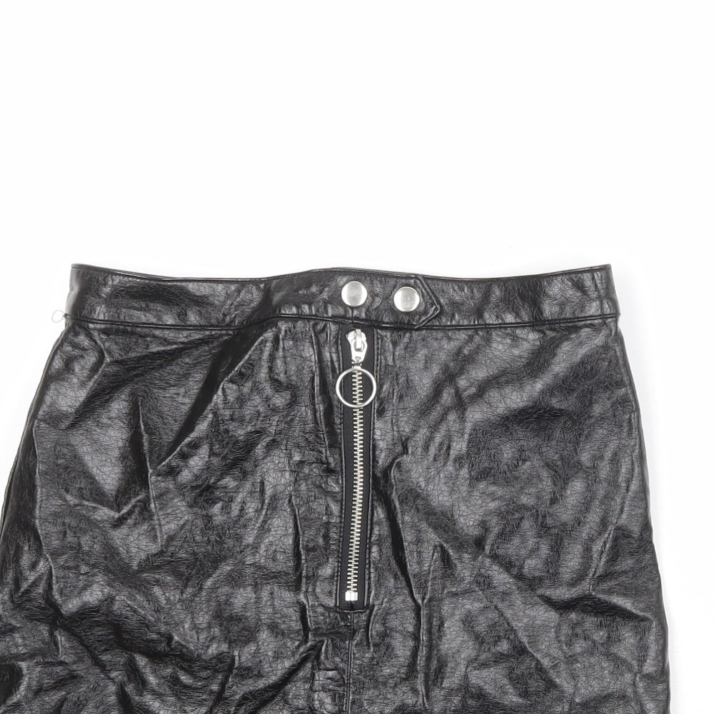 Divided by H&M Womens Black Viscose A-Line Skirt Size 6 Zip