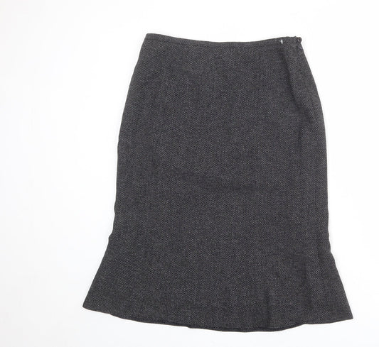 BHS Womens Black Geometric Polyester A-Line Skirt Size 12 Zip