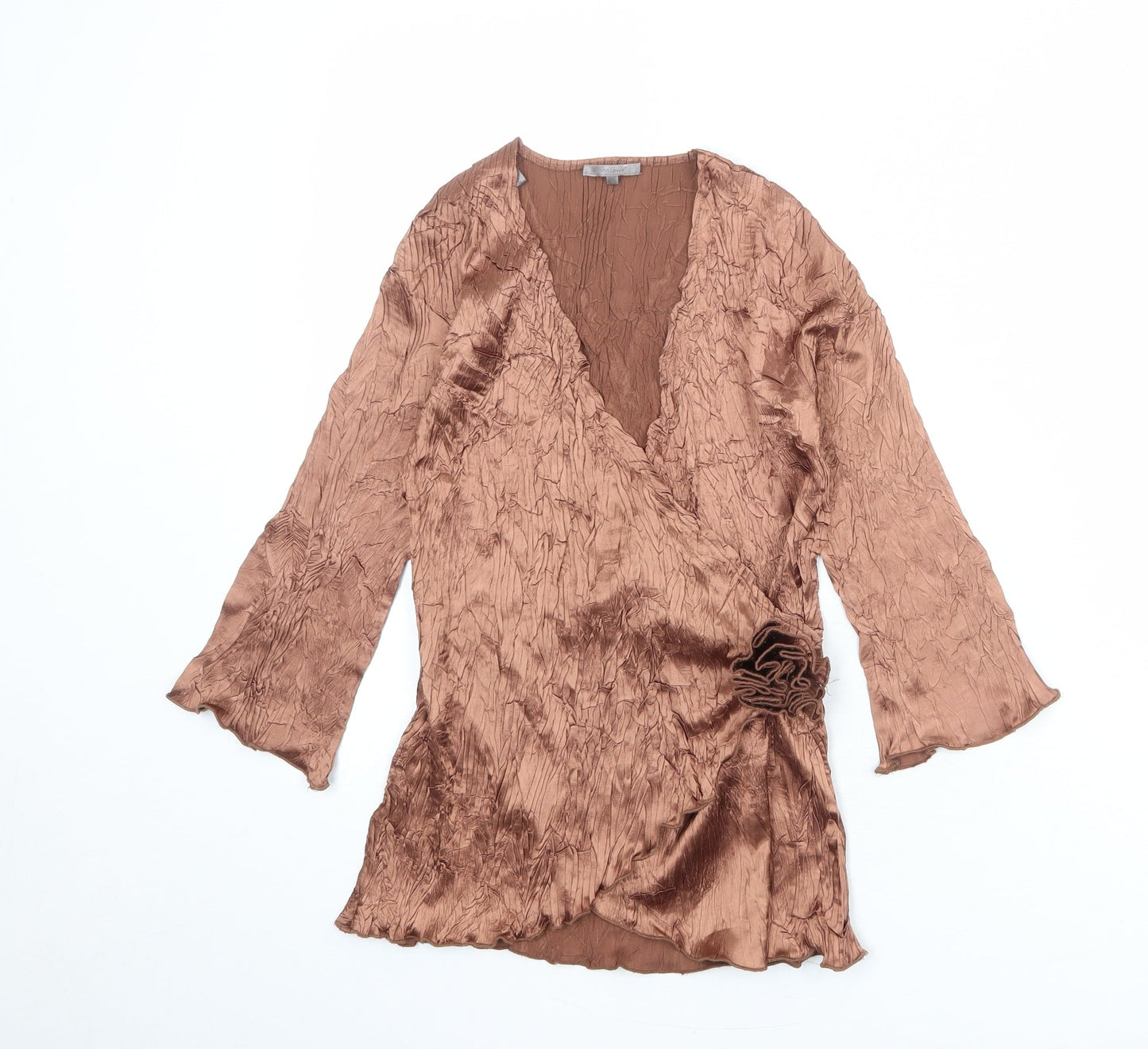 John Lewis Womens Brown Polyester Basic Blouse Size M V-Neck