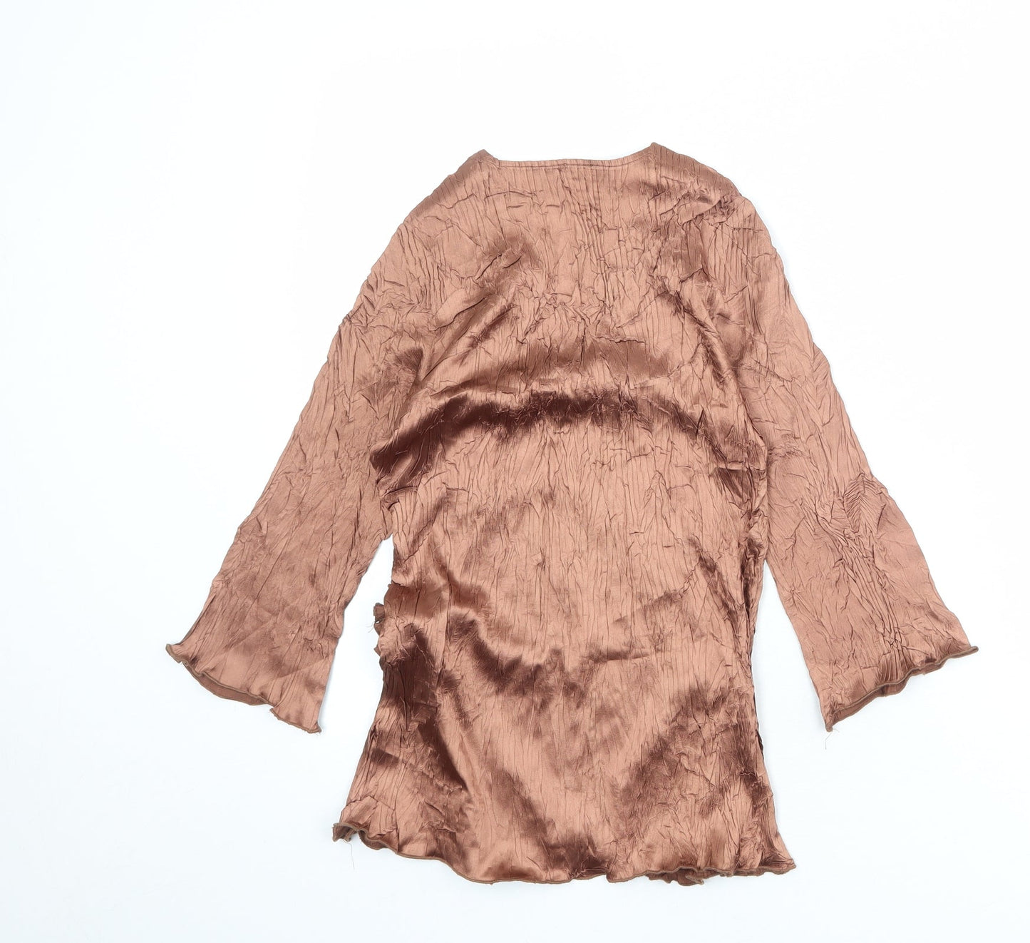 John Lewis Womens Brown Polyester Basic Blouse Size M V-Neck