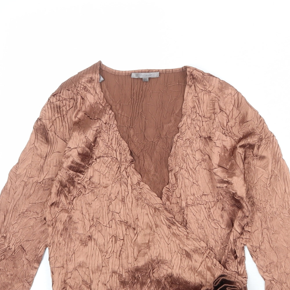 John Lewis Womens Brown Polyester Basic Blouse Size M V-Neck