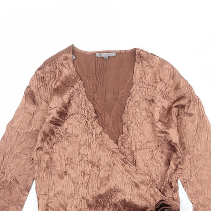 John Lewis Womens Brown Polyester Basic Blouse Size M V-Neck