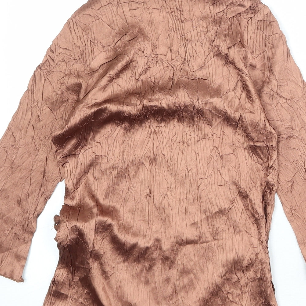 John Lewis Womens Brown Polyester Basic Blouse Size M V-Neck