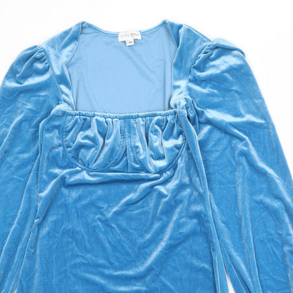 In the Style Womens Blue Polyester Shift Size 10 Square Neck Pullover