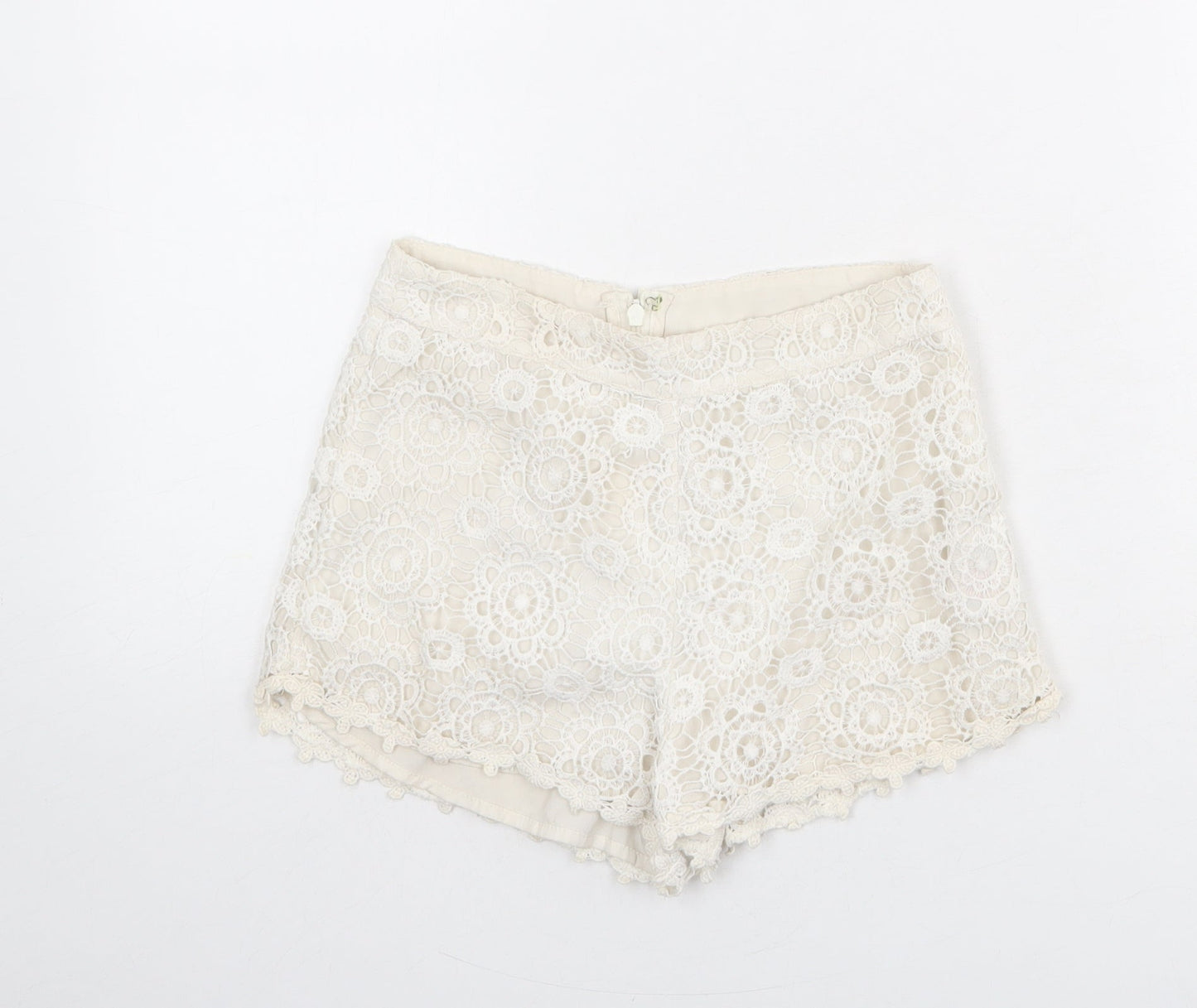 Miss Selfridge Womens Ivory Polyester Cut-Off Shorts Size 6 L3 in Regular Zip