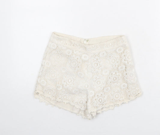 Miss Selfridge Womens Ivory Polyester Cut-Off Shorts Size 6 L3 in Regular Zip
