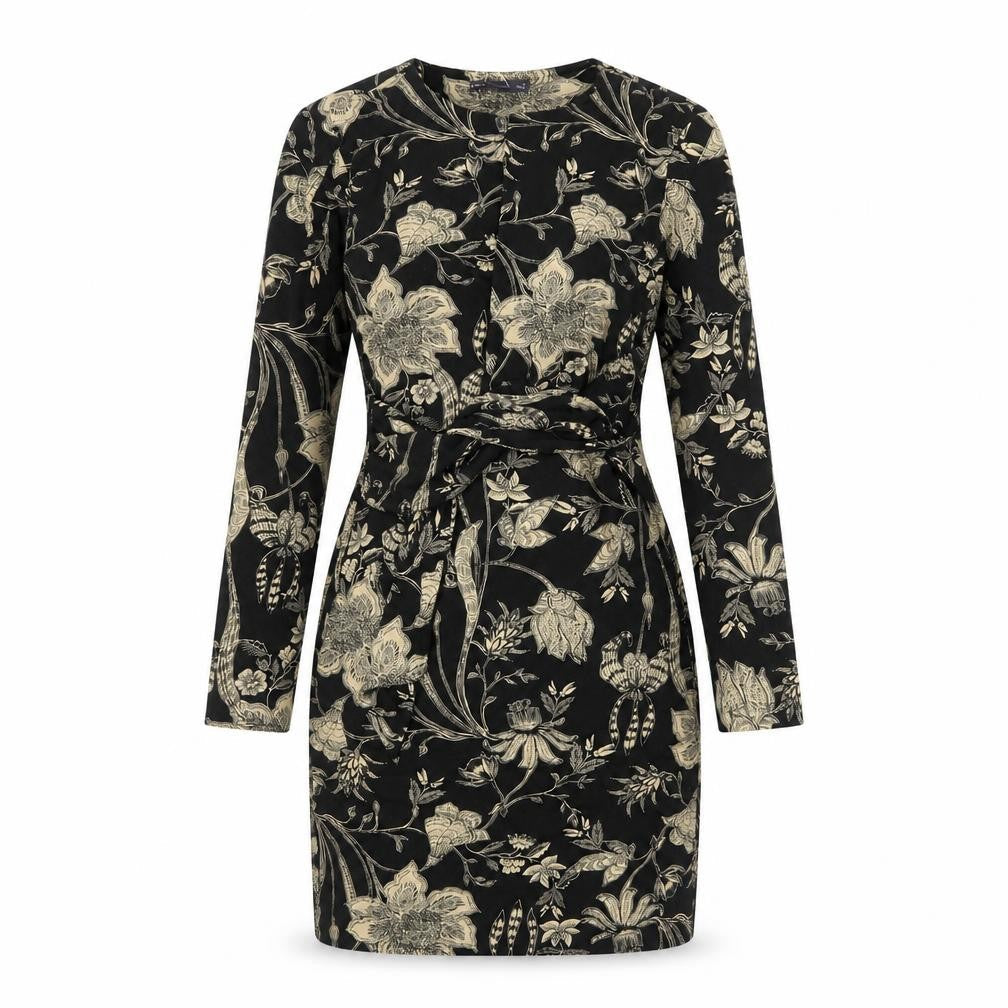 Marks and Spencer Womens Black Floral Viscose Sheath Size 10 Round Neck Pullover