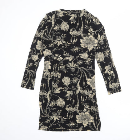Marks and Spencer Womens Black Floral Viscose Sheath Size 10 Round Neck Pullover