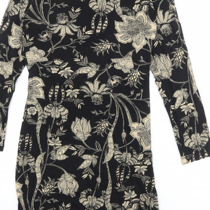 Marks and Spencer Womens Black Floral Viscose Sheath Size 10 Round Neck Pullover