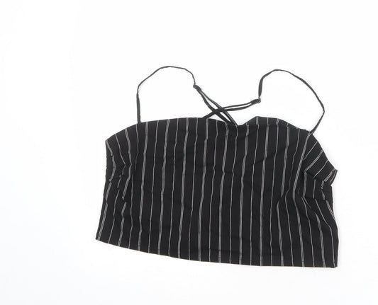 Divided by H&M Womens Black Striped Viscose Cropped Tank Size L Round Neck