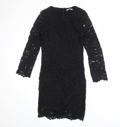 Zara Womens Black Viscose Pencil Dress Size S Round Neck Zip