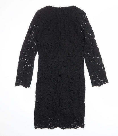 Zara Womens Black Viscose Pencil Dress Size S Round Neck Zip