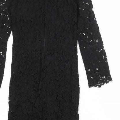 Zara Womens Black Viscose Pencil Dress Size S Round Neck Zip