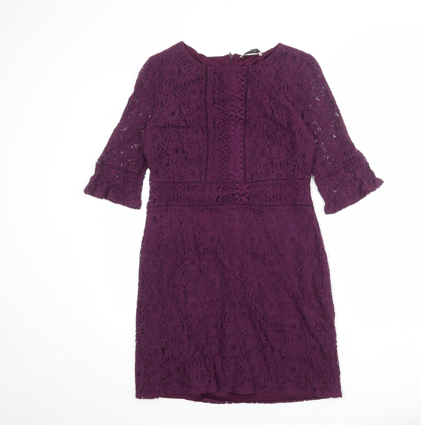 Oasis Womens Purple Cotton Sheath Size M Boat Neck Zip