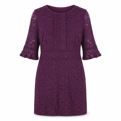 Oasis Womens Purple Cotton Sheath Size M Boat Neck Zip