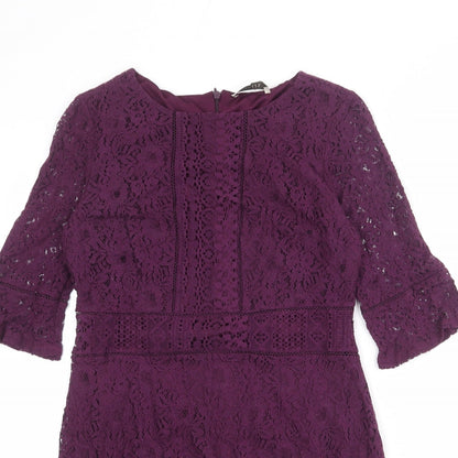 Oasis Womens Purple Cotton Sheath Size M Boat Neck Zip