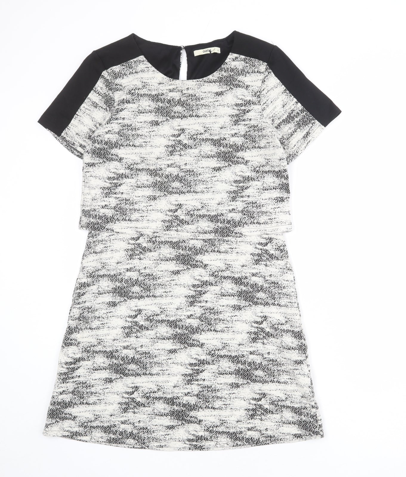 Oasis Womens Ivory Geometric Cotton Shift Size M Round Neck Pullover