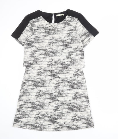 Oasis Womens Ivory Geometric Cotton Shift Size M Round Neck Pullover